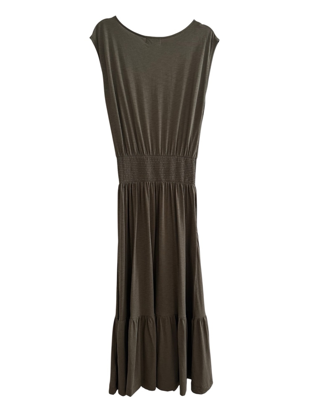 Nation Los Angeles Evonne Cotton Midi Dress Smocked Tiered Olive Green - Picture 5 of 10
